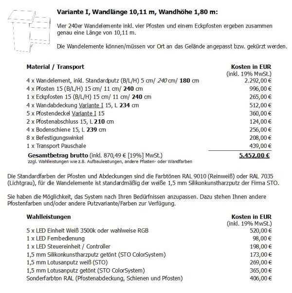 Preisbeispiele Sichtschutzwände von Modulare Wandsysteme