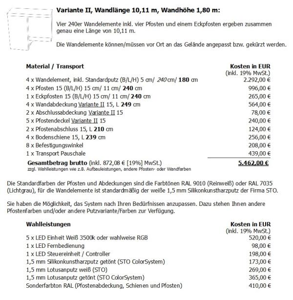 Preisbeispiele Sichtschutzwand von Modulare Wandsysteme