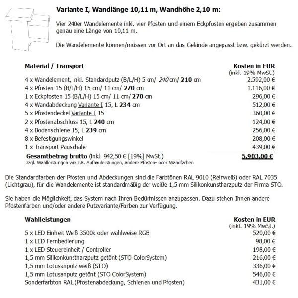 Preisbeispiele Sichtschutz- Lärmschutzwände von Modulare Wandsysteme