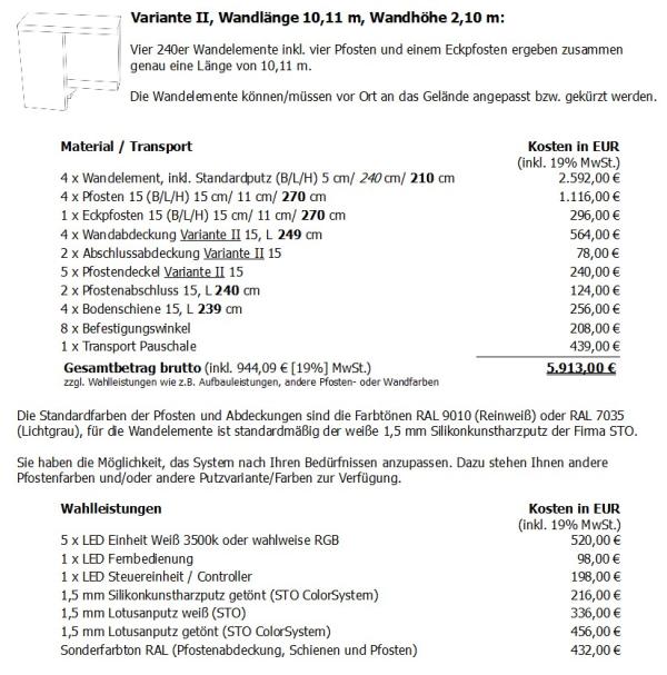 Preisbeispiele Sichtschutz- Lärmschutzwand von Modulare Wandsysteme