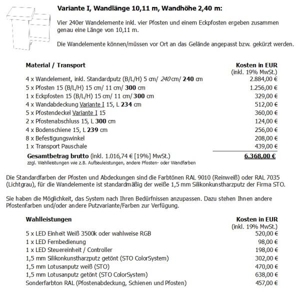 Preisbeispiele Lärmschutzwände von Modulare Wandsysteme